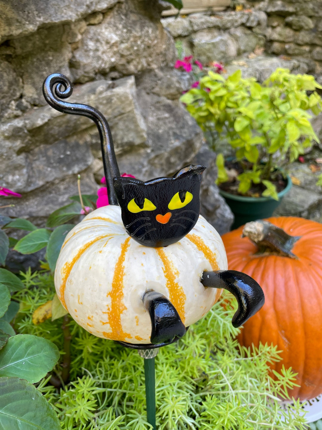 Pumpkin Black Cat Partsfall Pumpkin Yard Art Decorcat Etsy