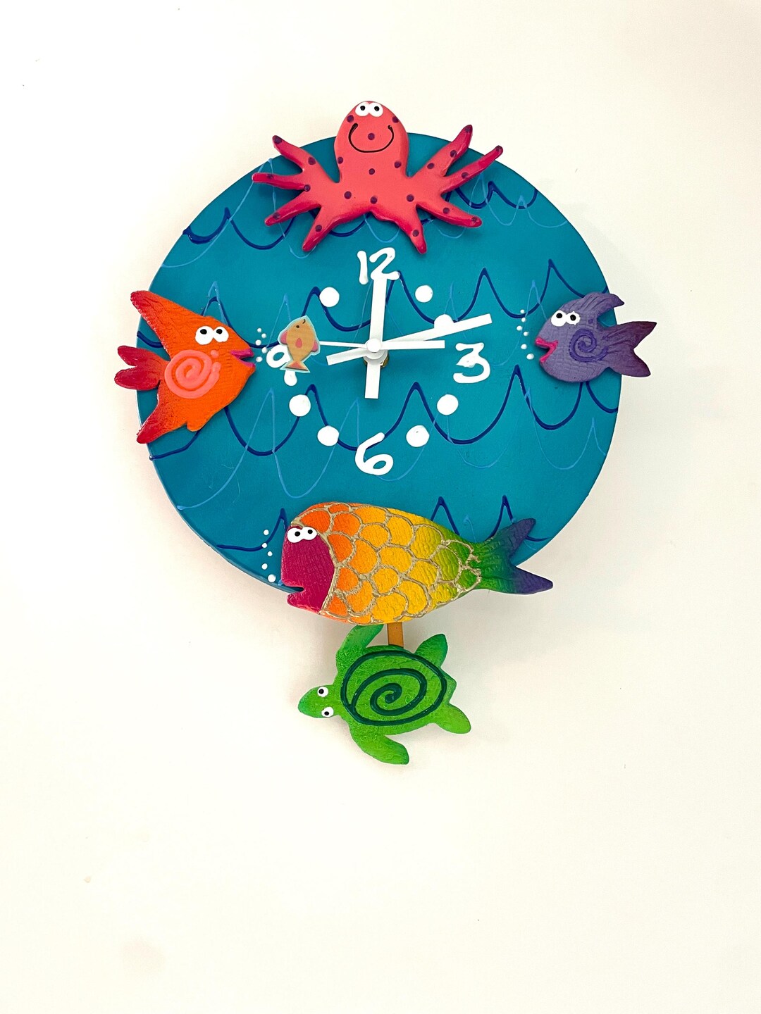 Fish Pendulum Wall Clock,unique Clock,handmade Clock,sealife Wall Clock ...