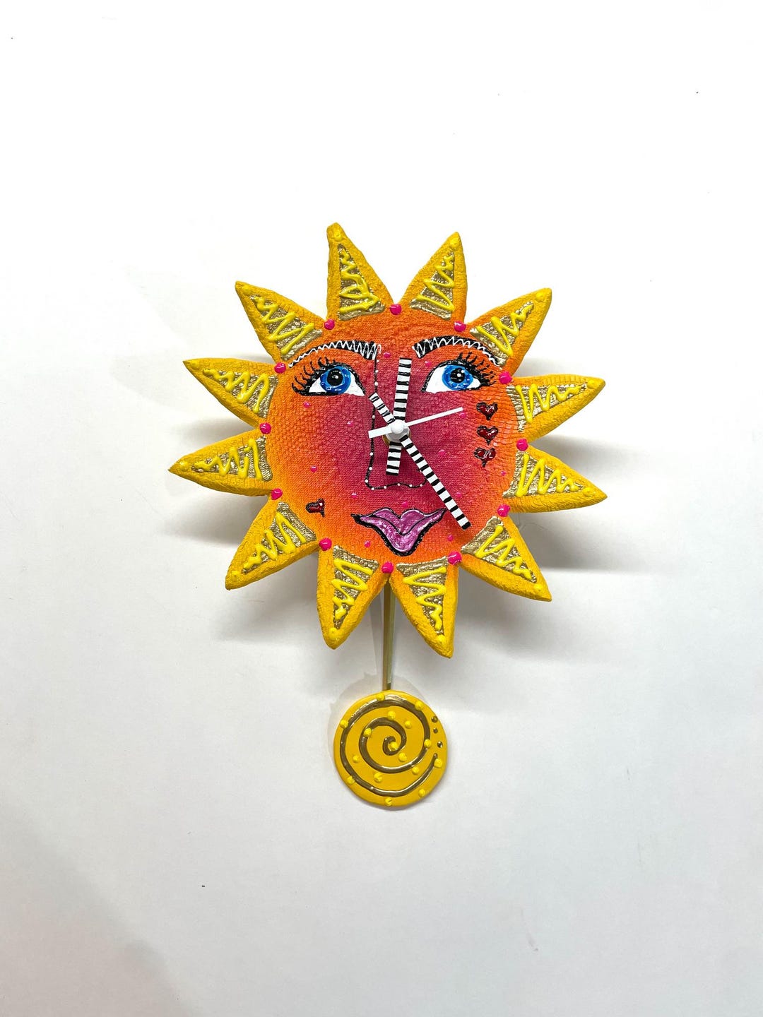 Happy Sun Face Clock, Wall Clock With Pendulum,whimsical Sunshine Clock ...