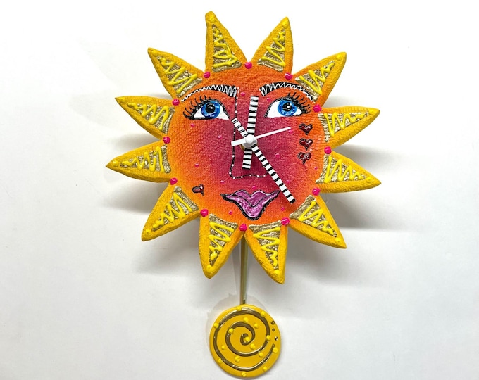 Happy Sun Face Clock, Wall Clock With Pendulum,whimsical Sunshine Clock ...