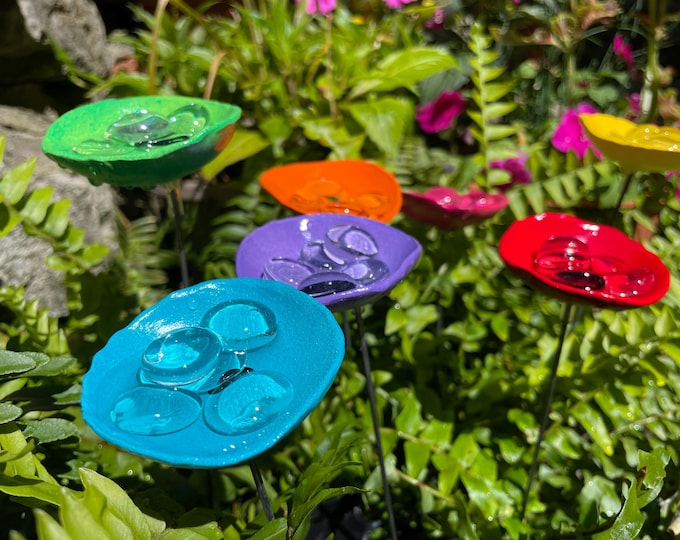 Featured listing image: Bee Butterfly Watering Station,Butterfly Puddler,Garden Art,Gift For Her,Poppy Flower,Garden Sculpture,Insect Drinking Cups
