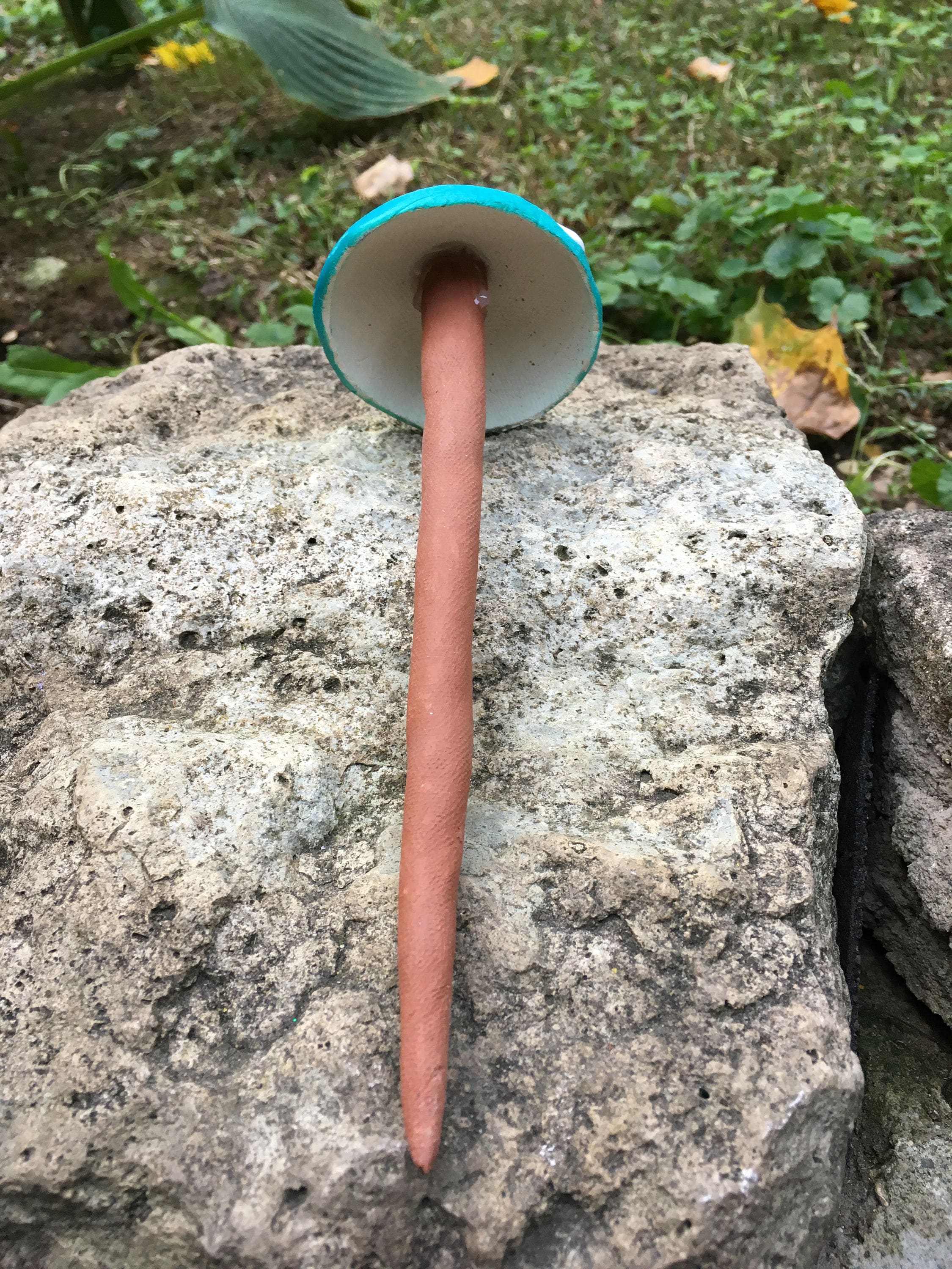 Blue Mushroom. Garden Stake, Clay Mushroom, Terrarium, Potted Plant