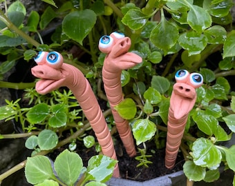 3 Ceramic Worms for your Garden or planters,8''  Garden Decoration, potted Plant decor Gift ,Water Sensor  Worm,Outdoor Garden Sculpture