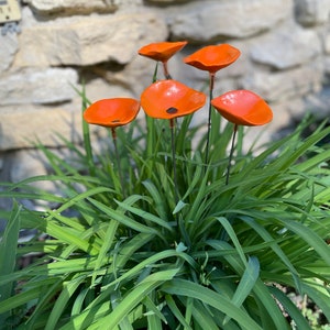 Set of 5 Mini Poppy Flower stakes,Orange Poppy Flower Pot Cluster,Garden Stakes,Potted plants,Mother's Day Gift,Outdoor Garden Decor