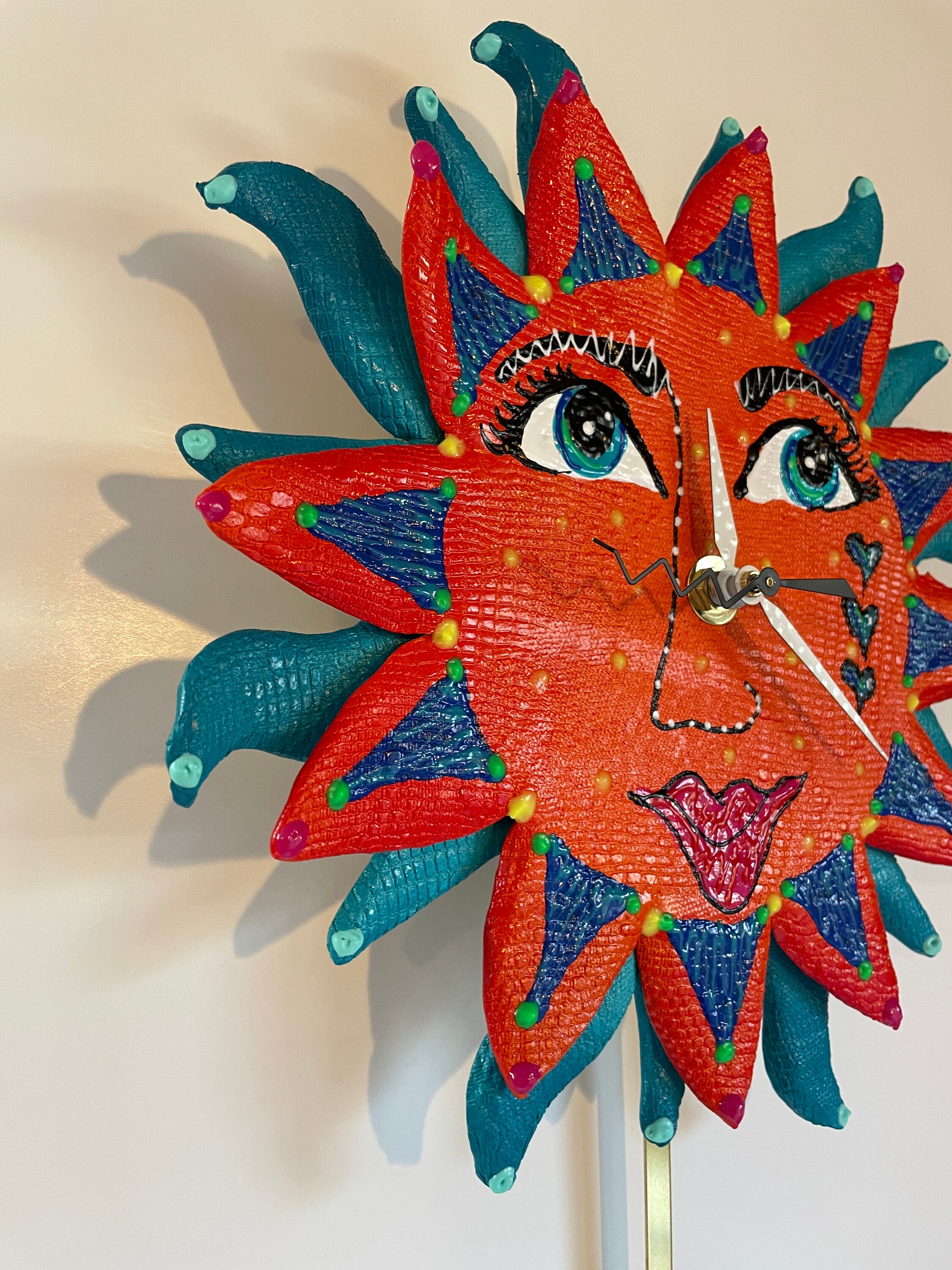 Here Comes The Sun Clock, Wall Clock with Pendulum,Whimsical Sunshine