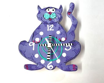 Kitty Clock,Cat Lover Gift,Cat Wall Clock,KIDS Clock,Kitty  Cat Clock,Clock, Nursery Clock,Cats, Kittens,Unique Clock,Handmade Cat Clock