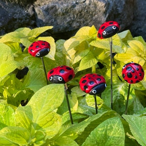 5  Ceramic Ladybug Garden Stakes, Garden Stakes,Potted plants, Great Gift,Lawn decor,Red Ladybugs Gift For Her