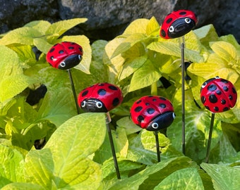 5  Ceramic Ladybug Garden Stakes, Garden Stakes,Potted plants, Great Gift,Lawn decor,Red Ladybugs Gift For Her