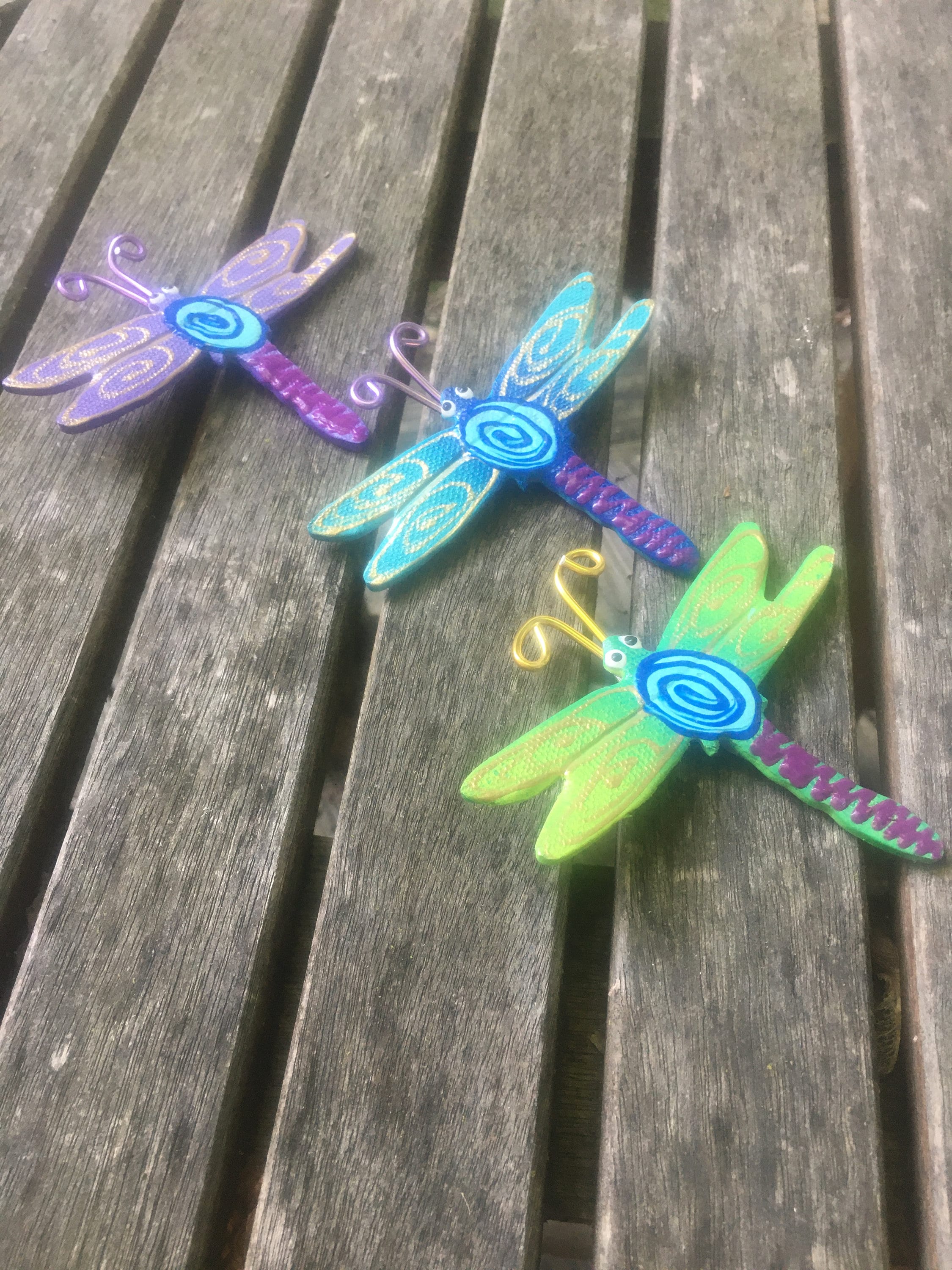 Dragonfly Fence ArtSet of ThreeCeramic Hanging