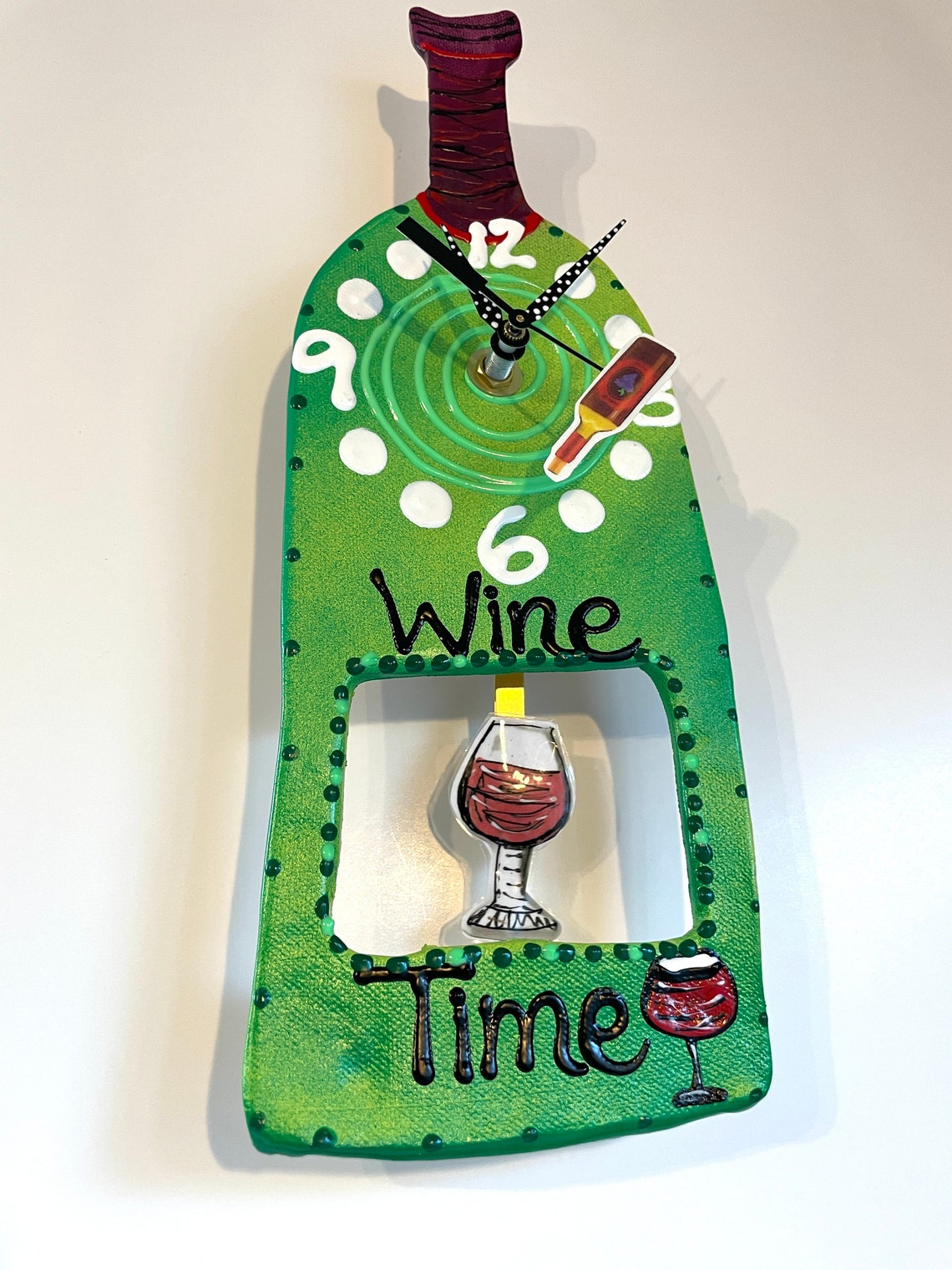Wine Bottle Wall Clock With Pendulumwine Time Clockwine Etsy