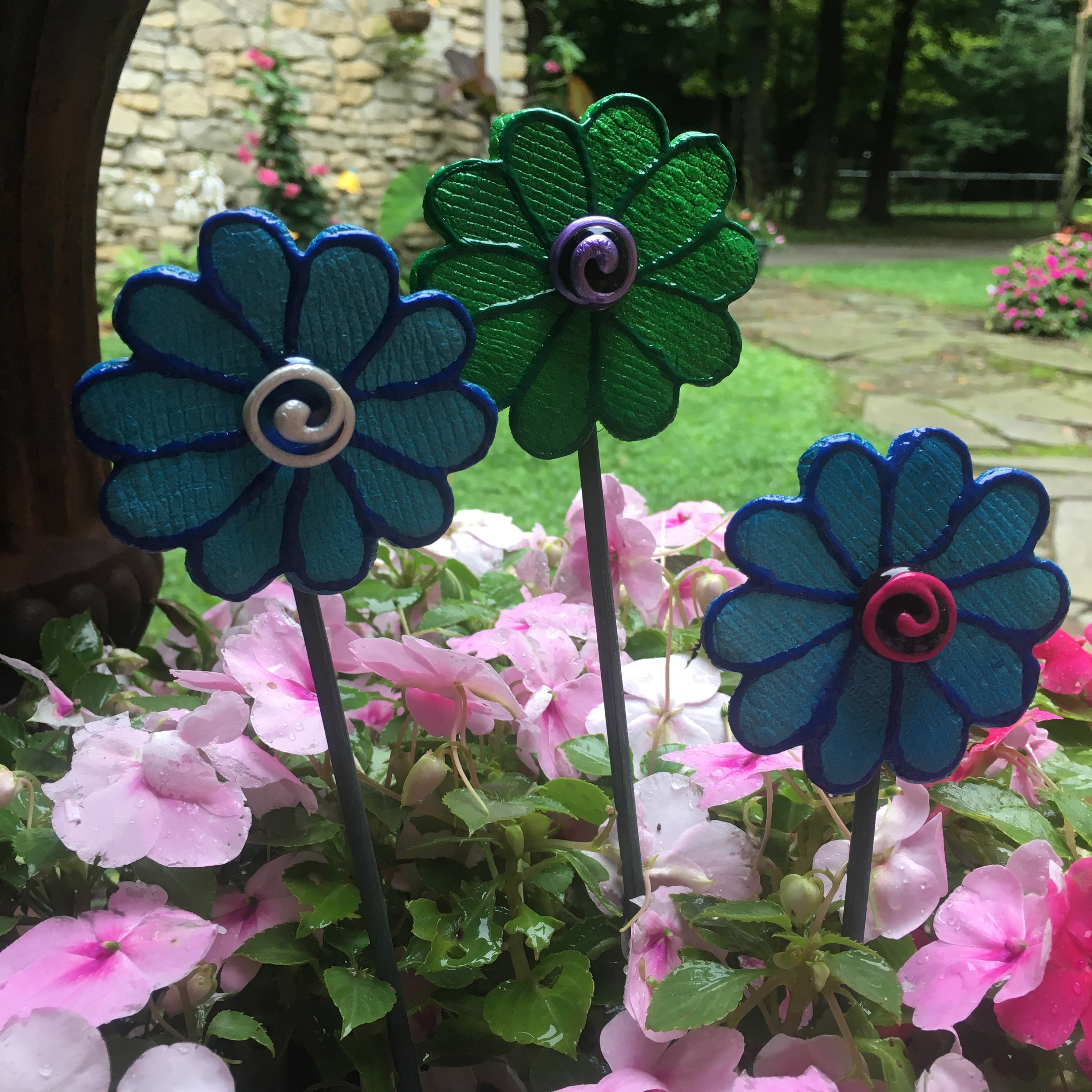 3 Ceramic Flower Garden Stakes, Garden Stakes,Potted plants, Great Gift