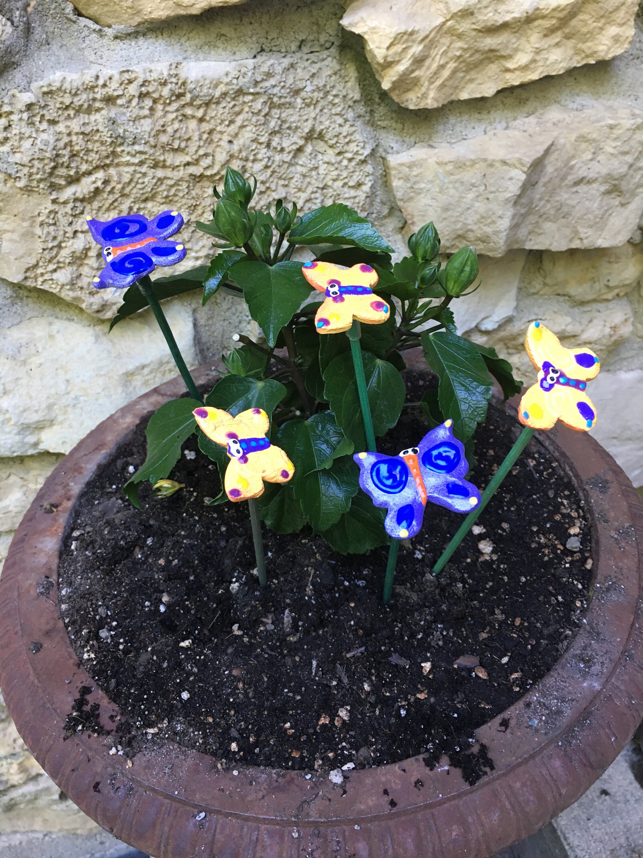 5 Ceramic Butterfly Garden Stakes, Garden Stakes,Potted plants, Great