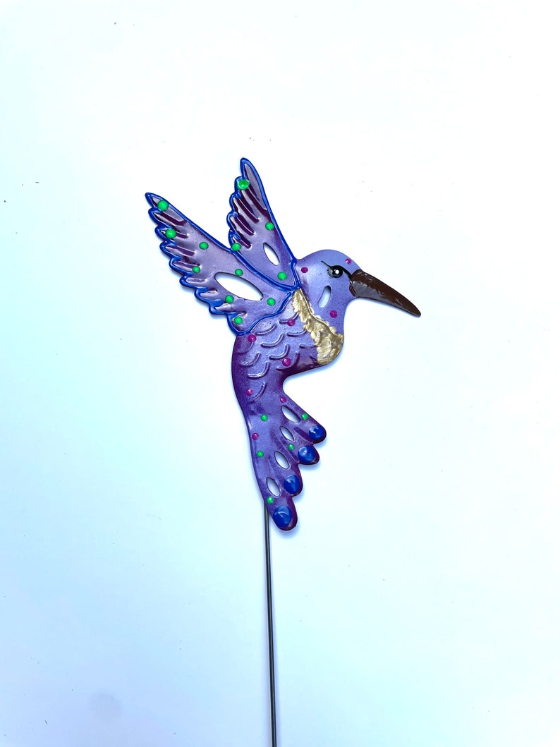 Purple Metal Hummingbird Garden Stake,Garden Decor, Garden Art,Garden Gift For Moms,Hummingbird Decor,Hummingbird Lover Gift immagine 3