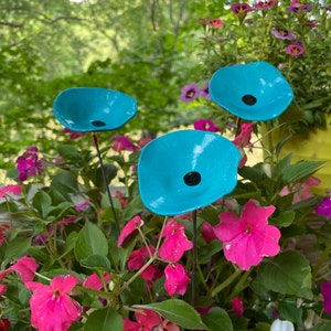 Set of 3 Mini Blue Poppy Flower stakes,Blue Poppy Flower Pot Cluster,Garden Stakes,Potted plants,Mother's Day Gift,Outdoor Garden Decor