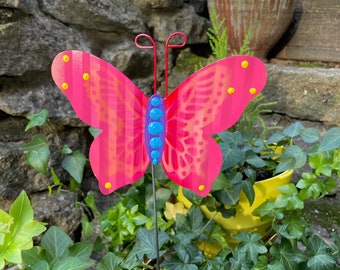 Pink Metal Butterfly Garden Stake,Garden Decor, Garden Stake, Metal garden Art, Garden Ornament, Metal Garden Decor Butterfly Garden Art