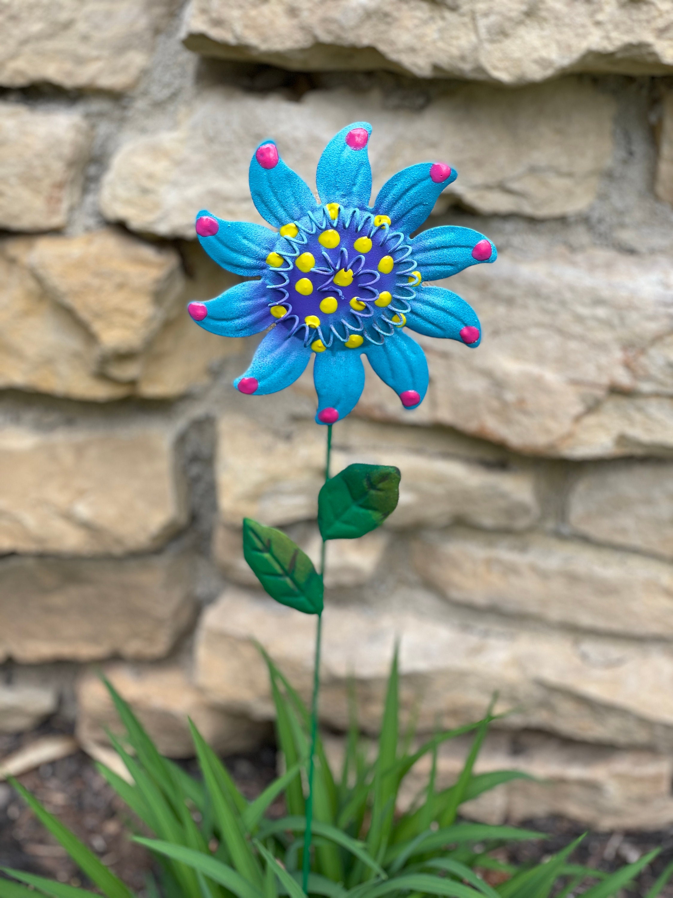 Metal Wild Flower Garden Stakes,Set of Five Metal Garden Stakes, Yard