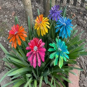 Flower Garden Stakes,Set of Six Zinnia  Metal Garden Stakes, Yard decoration, Metal Flower, Metal Art, Garden Decor, Mother's Day Gift