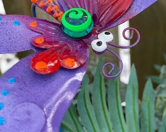 Purple Metal Dragonfly Garden Stake,Yard decoration, Metal Art, Garden Sculpture Decor,Potted Plant Decor  Mother's Day Gift For Her