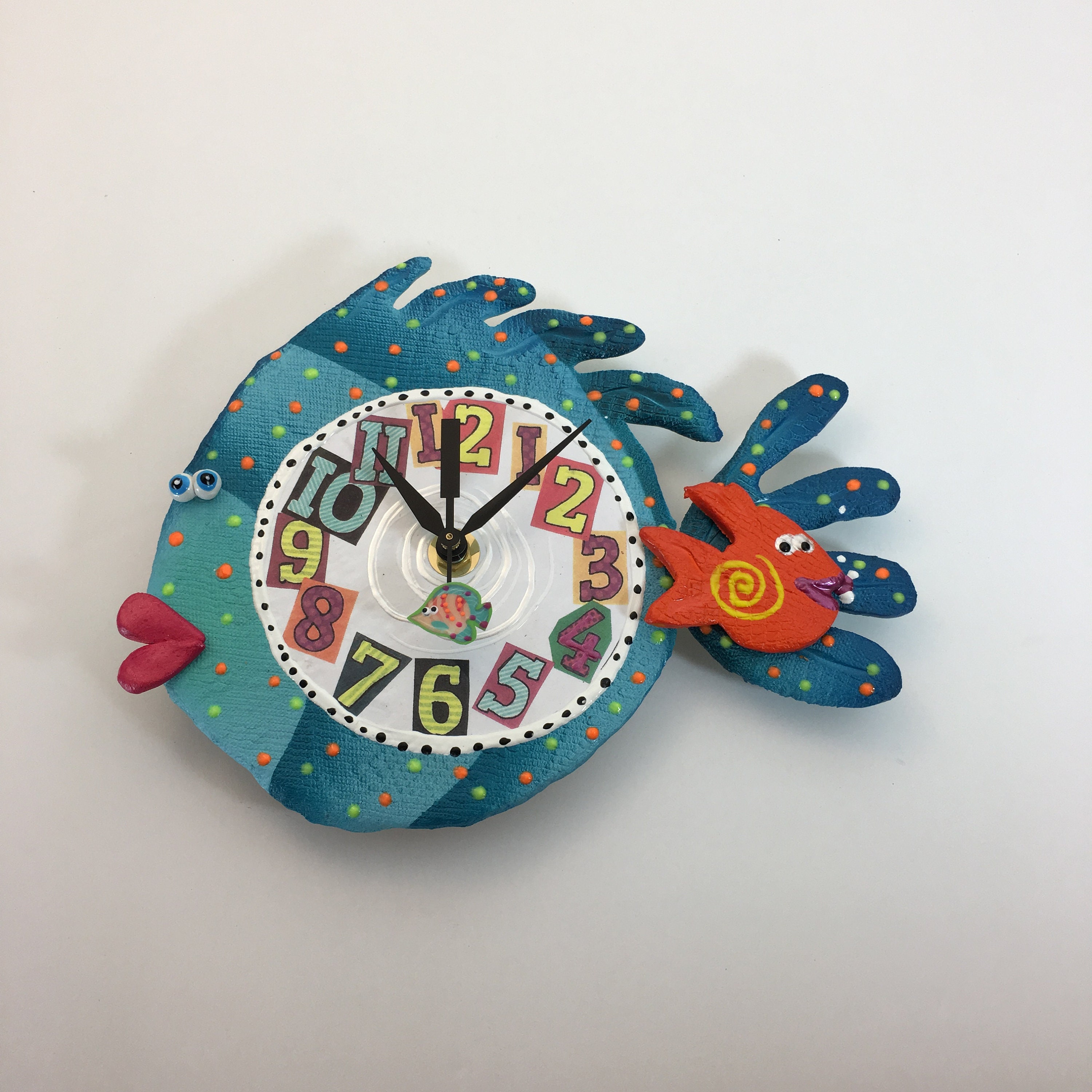 Kids Wall Clock ,Nursery Wall Clock,Ocean, Under the sea,Aquarium ,Clay