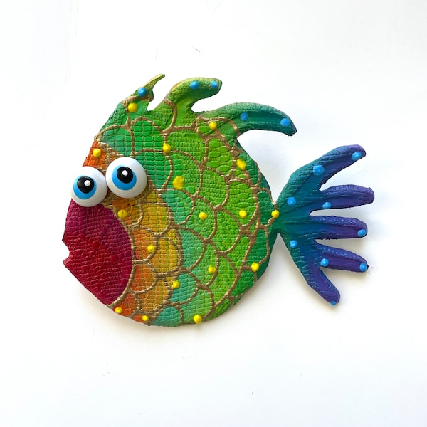 Whimsical Wall Hanging Blowfish,Underwater Fish Room Decor Beach House Decor Rainbow Wall Fish Art Swimming Fish Lake House Decor