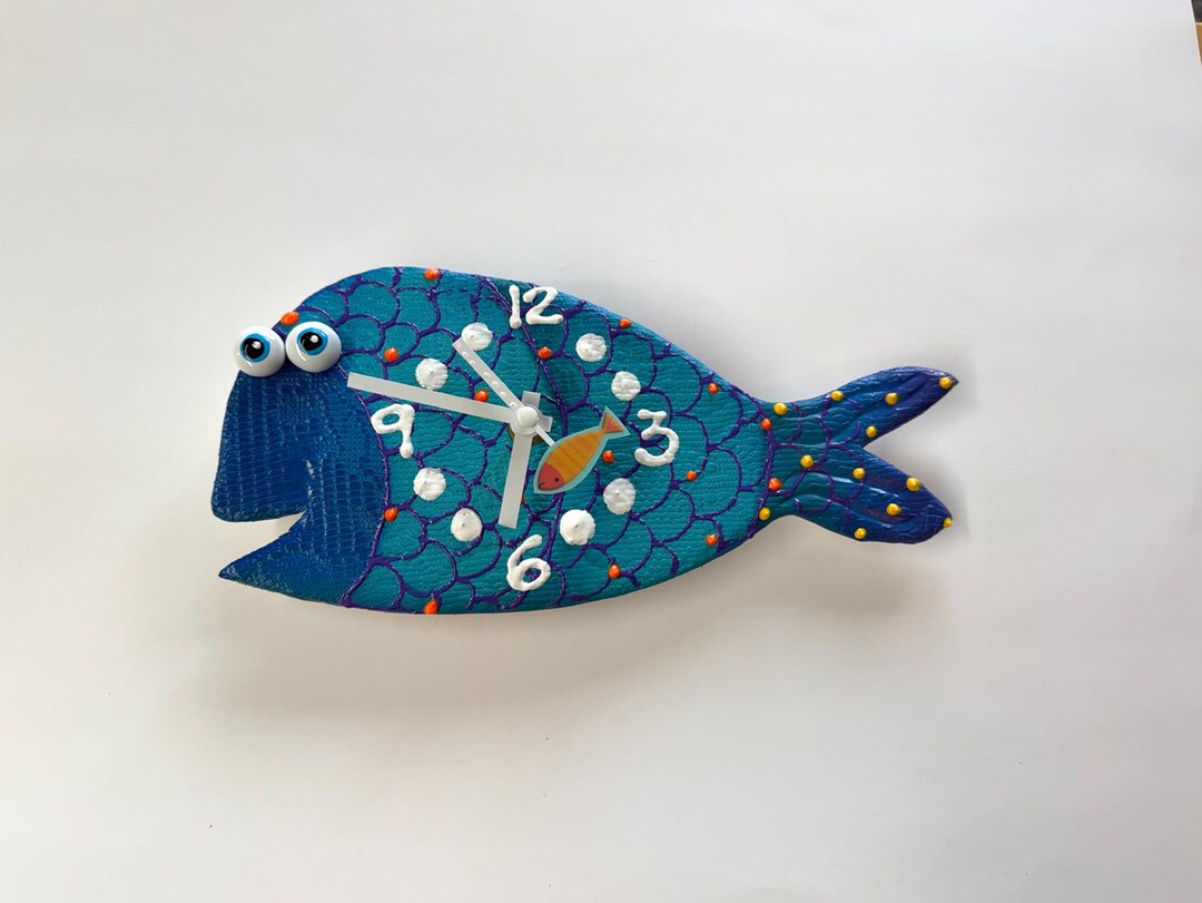 Blue Fish Wall Clock, Fish Clock,nursery Clock ,gift Clock,tropical ...