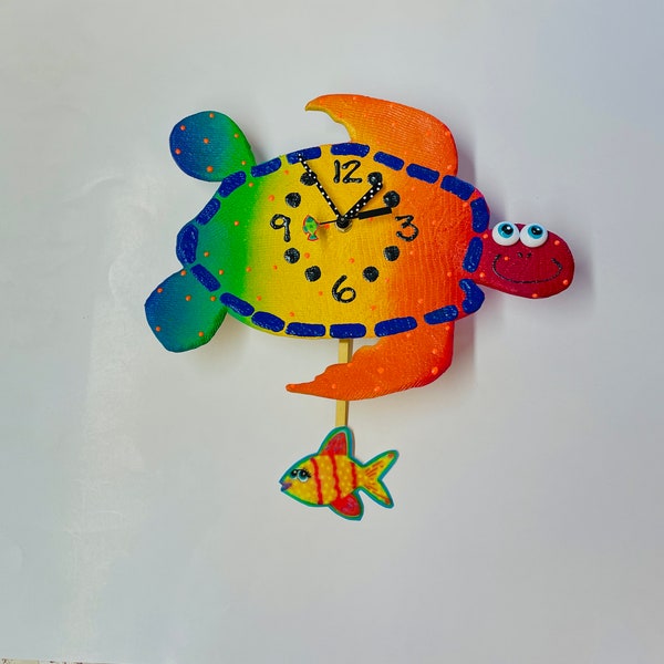 Sea Turtle Wall Clock,Turtle Wall Clock with Pendulum,Coastal Decor Beach House clock Decorative Wall Clock Fish Clock,Gift