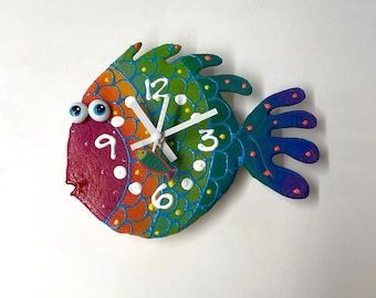Fish Wall Clock Blowfish Clock,Wall Art  Beach House Wall art nautical bath decor  lake house decor tropical  decor for wall Gift For Her