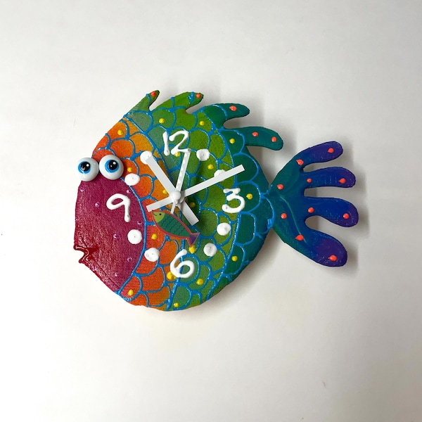 Fish Wall Clock Blowfish Clock,Wall Art  Beach House Wall art nautical bath decor  lake house decor tropical  decor for wall Gift For Her