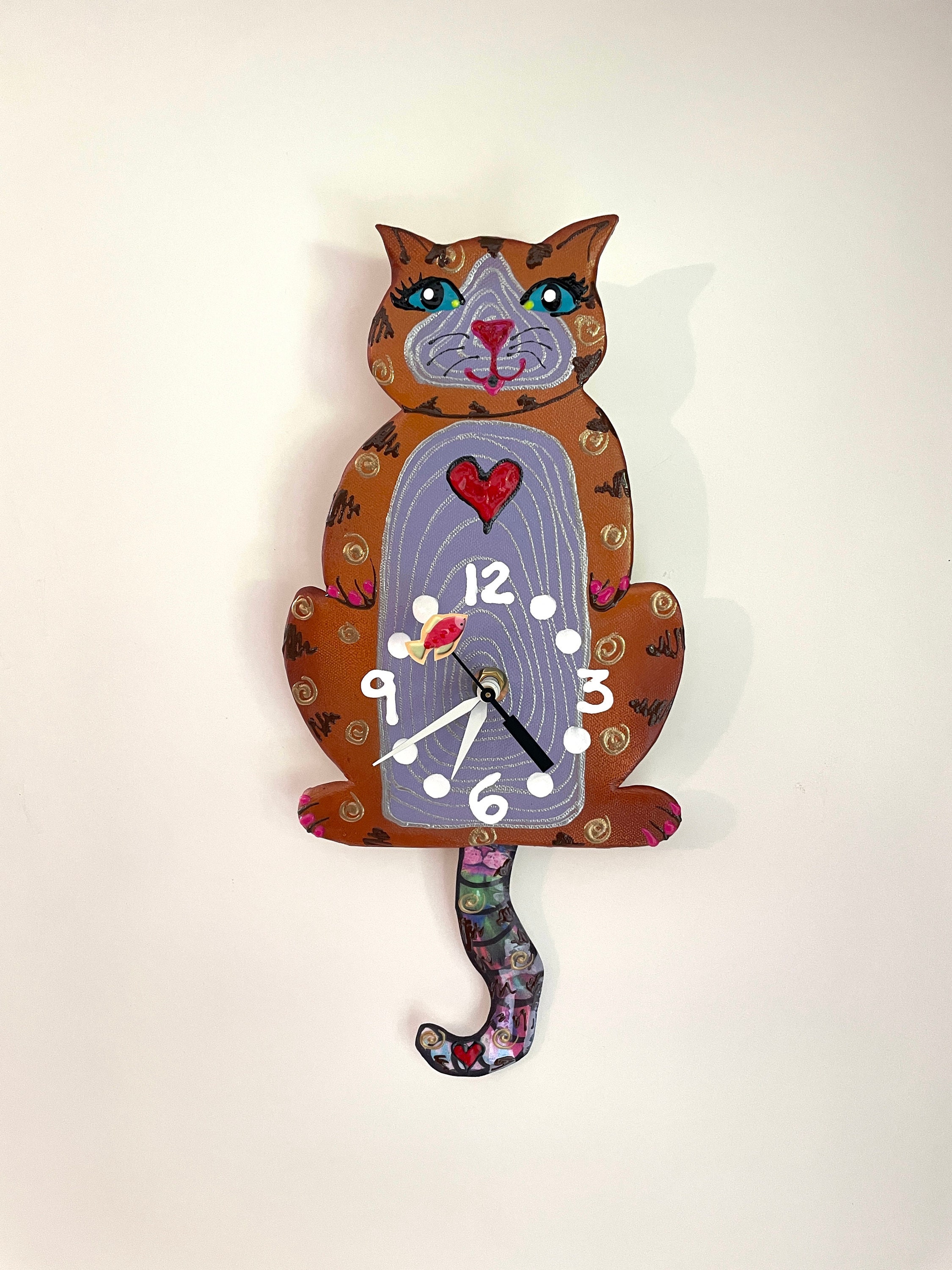 Cat Pendulum Wall Clock with Swinging Tail Cat Lover Gift KITTYCAT CLOCK,Gift For Her Animal