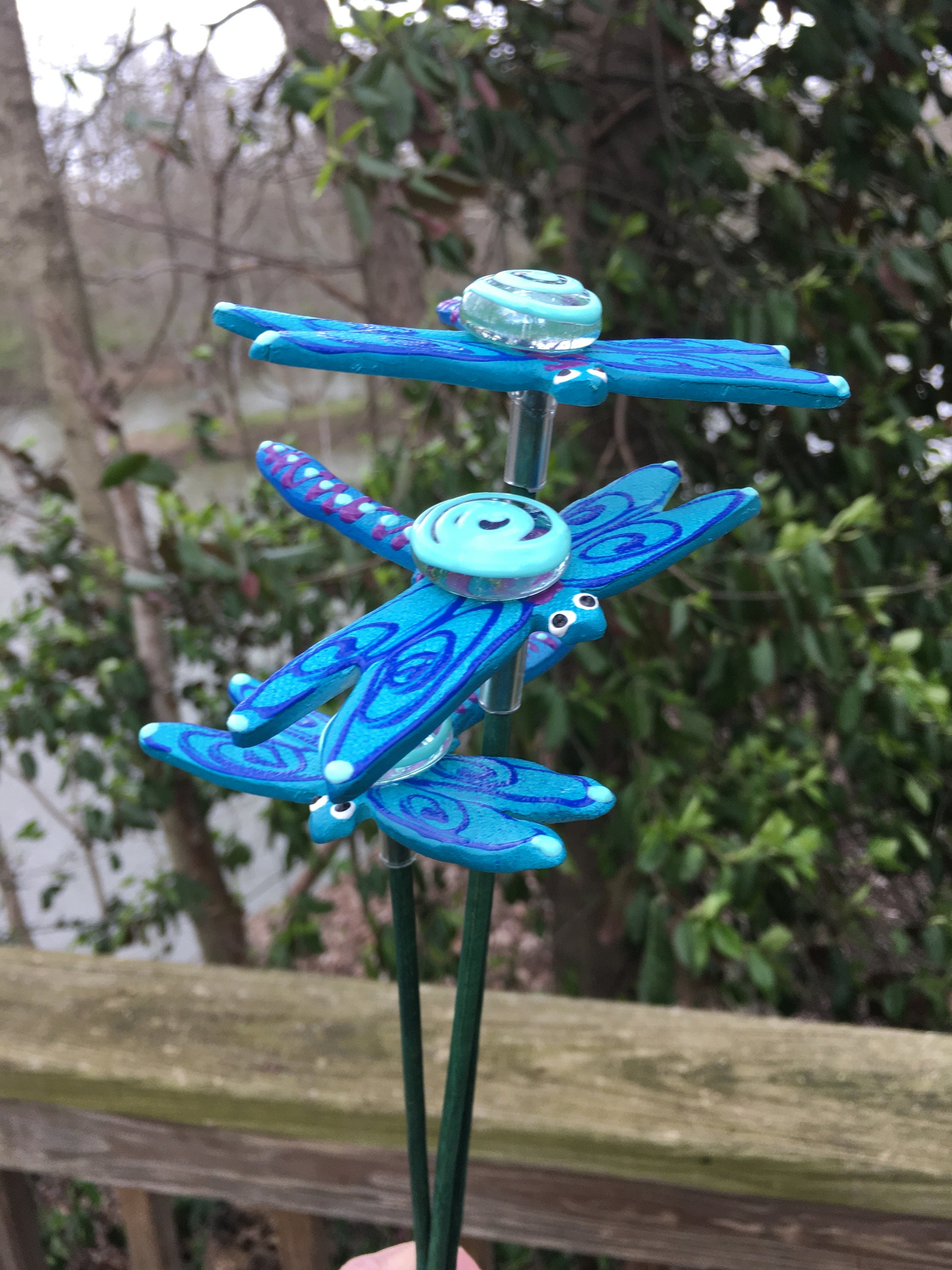3 Ceramic Dragonfly Garden Stakes, Garden Stakes,Potted plants, Great