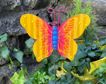 Yellow Metal Butterfly Garden Stake,Garden Decor, Garden Stake, Metal garden Art, Garden Ornament, Metal Garden Decor Butterfly Garden Art