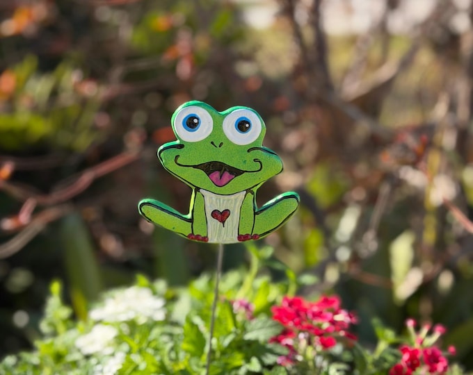 Featured listing image: Handcrafted Stoneware Frog Garden Stake, Lawn Decor