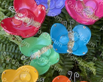 Butterfly Puddler Bee Watering Station – Ceramic Bee Bath Garden Stake – Pollinator Safe Water Feeder – Whimsical Handmade Garden Decor
