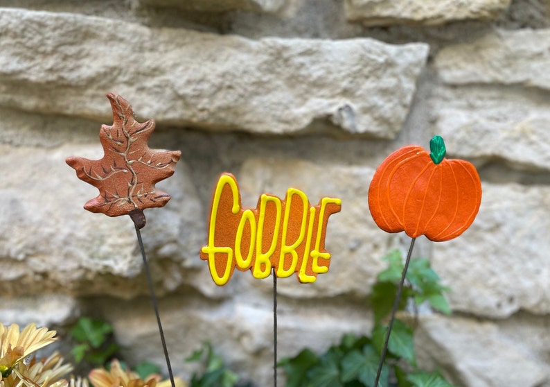 Fall Decor Thanksgiving Set of 3 Garden Stakes Fall Decoration Outdoor Fall and Thanksgiving Decoration Outdoor Fall Pumpkin Autumn Decor image 1