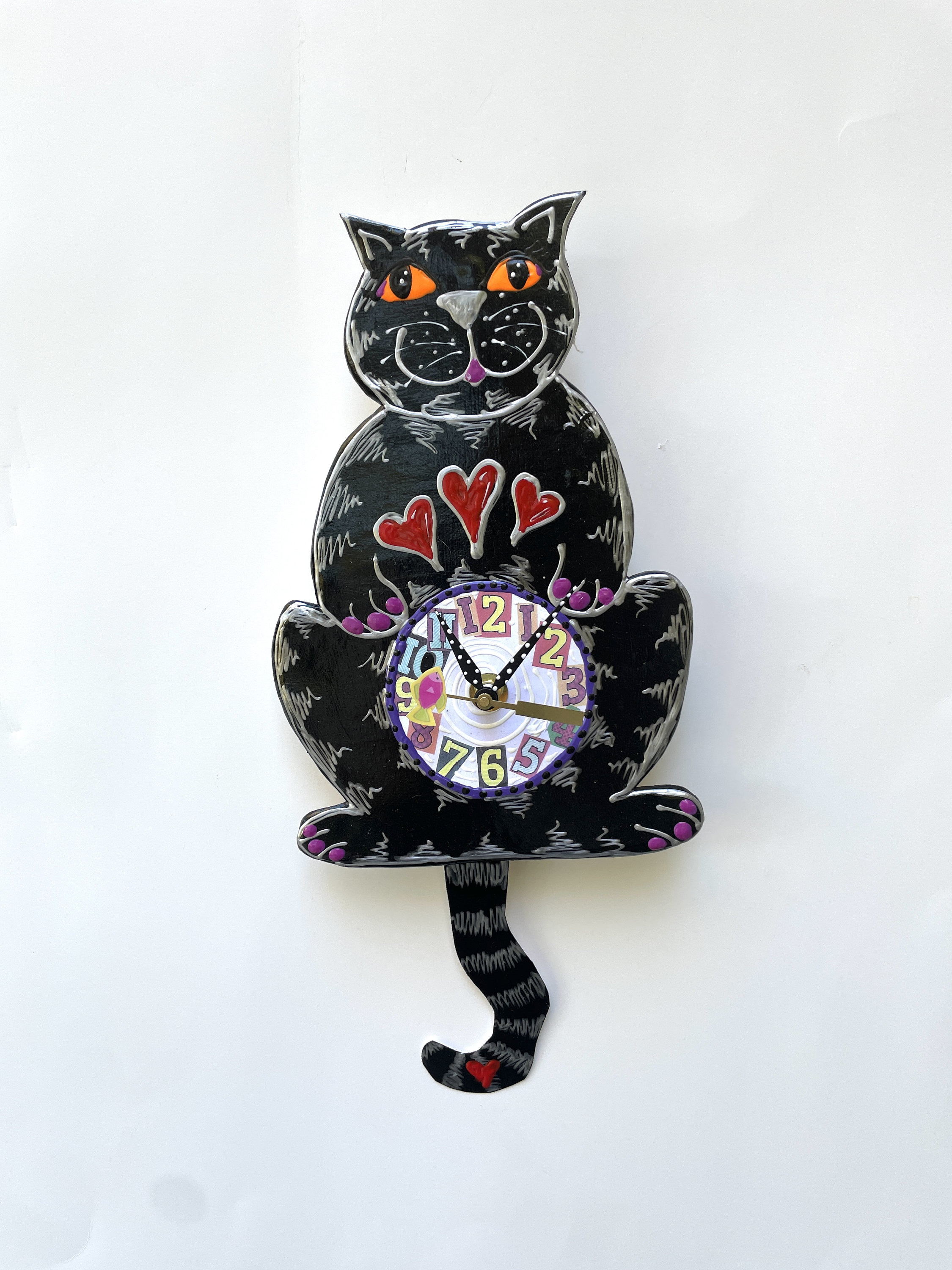 Cat Pendulum Wall Clock with Swinging Tail Cat Lover Gift KITTYCAT CLOCK,Gift For Her Animal