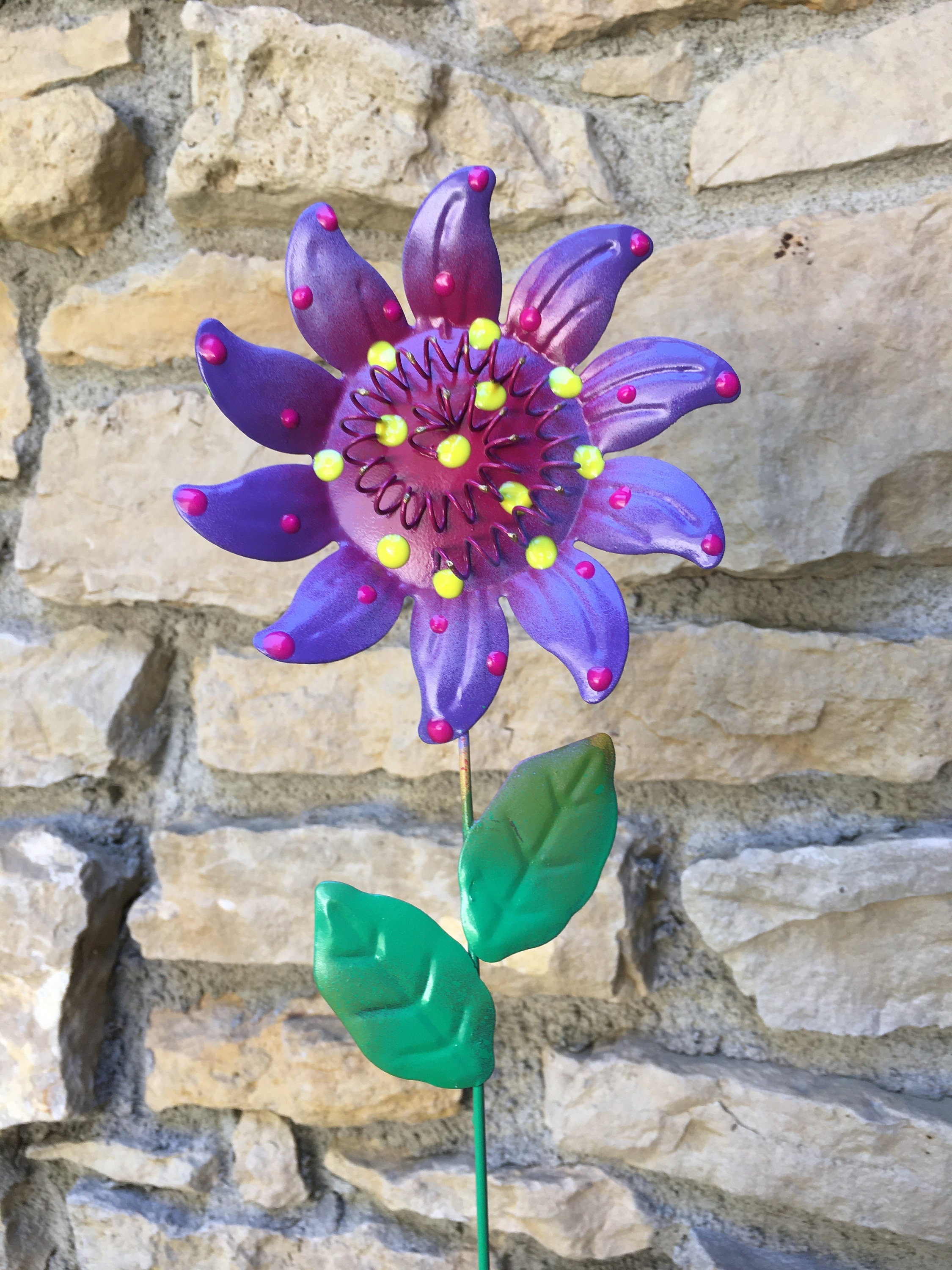 Metal Wild Flower Garden Decor, Metal Sculpture Set of 3, 24'' Tall