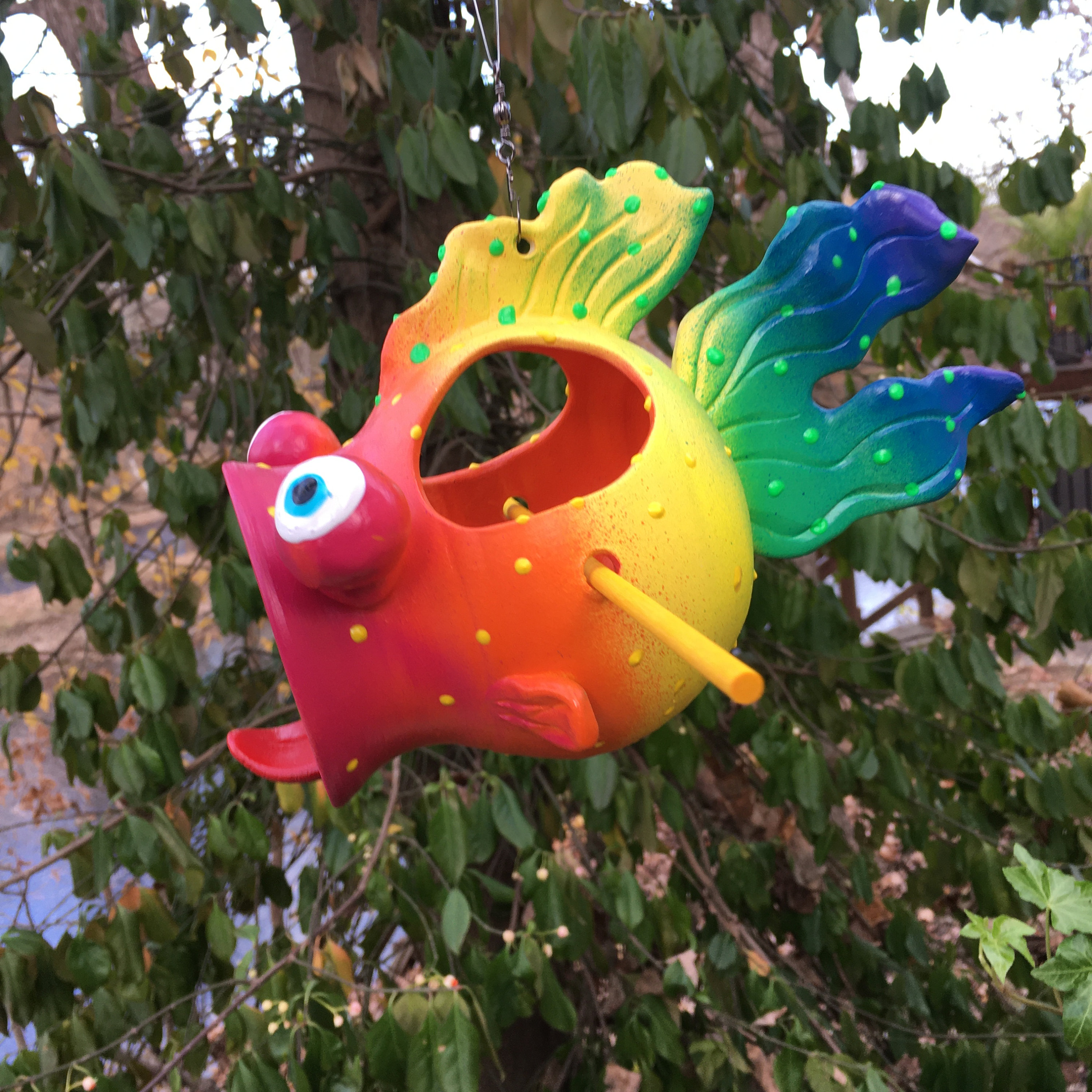 Bird Feeder, Ceramic Funky Blowfish Bird House Yard Art, Great Gift