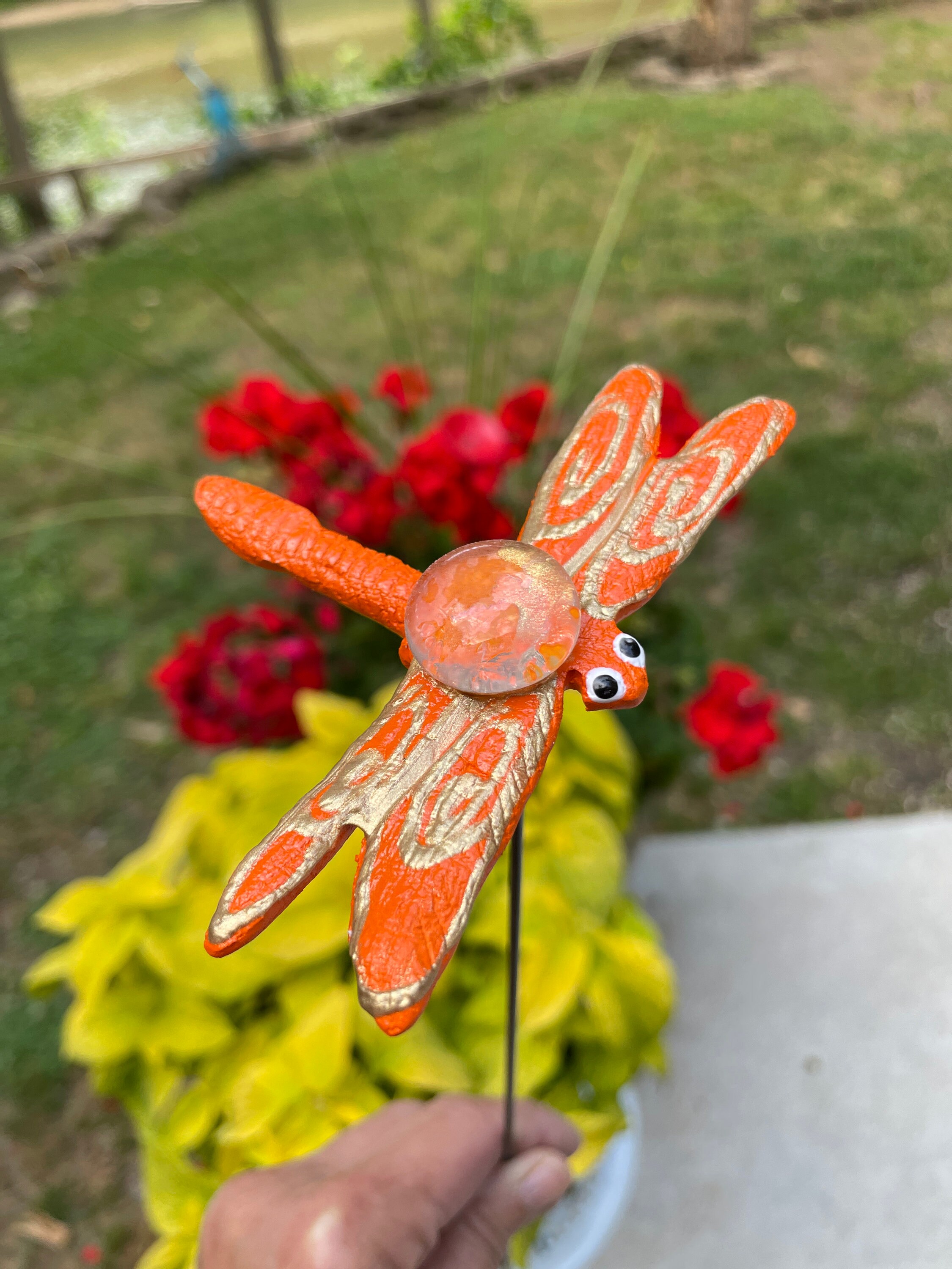 Orange Dragonfly Garden Stake,Orange Dragonfly,Potted plants, Gift,Lawn