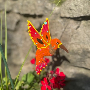 Orange Metal Hummingbird Garden Stake,Garden Decor, Garden Art,Garden Gift For Moms,Hummingbird Decor,Hummingbird Lover Gift