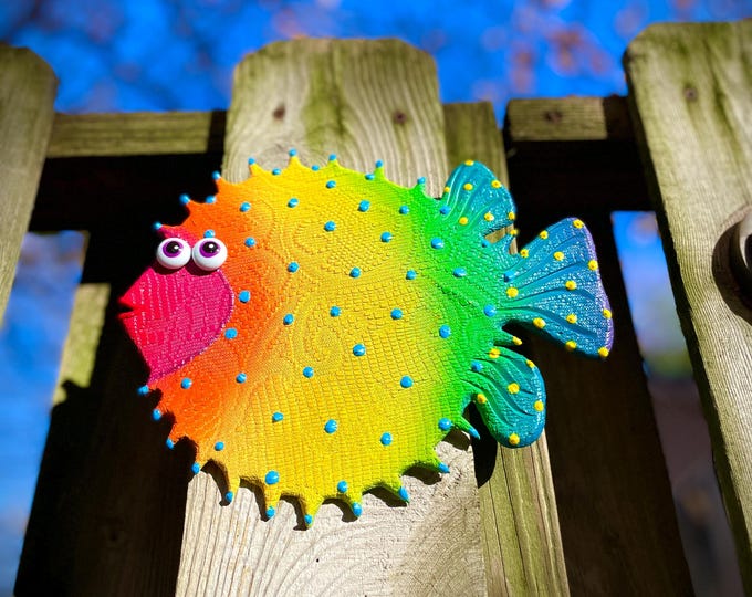 Featured listing image: Rainbow Fish,Blowfish Wall Hanging,Under the Sea,Ocean Decor,Beach House Decor,Fish decor Wall,Under the Water Art Theme