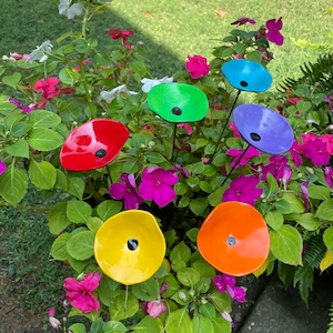 6 Mini Rainbow Poppy Flower Plant Stakes, Poppy Flower Pot Cluster,Potted plants, Great Gift,Lawn decor,Rainbow Pride Gift