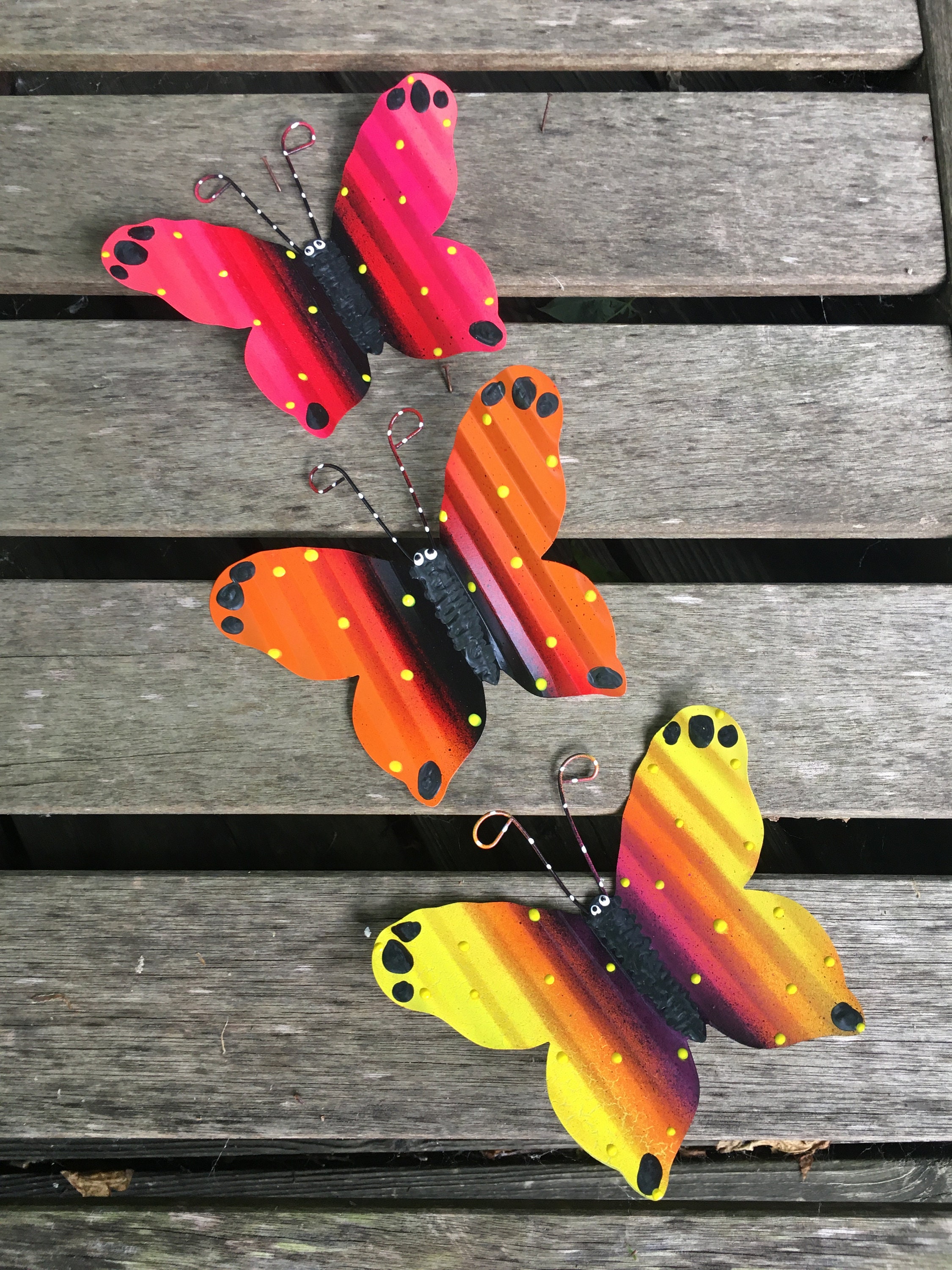 Set of 3 Metal Butterflies Fence Art, Hanging Fence Wall DecorYard