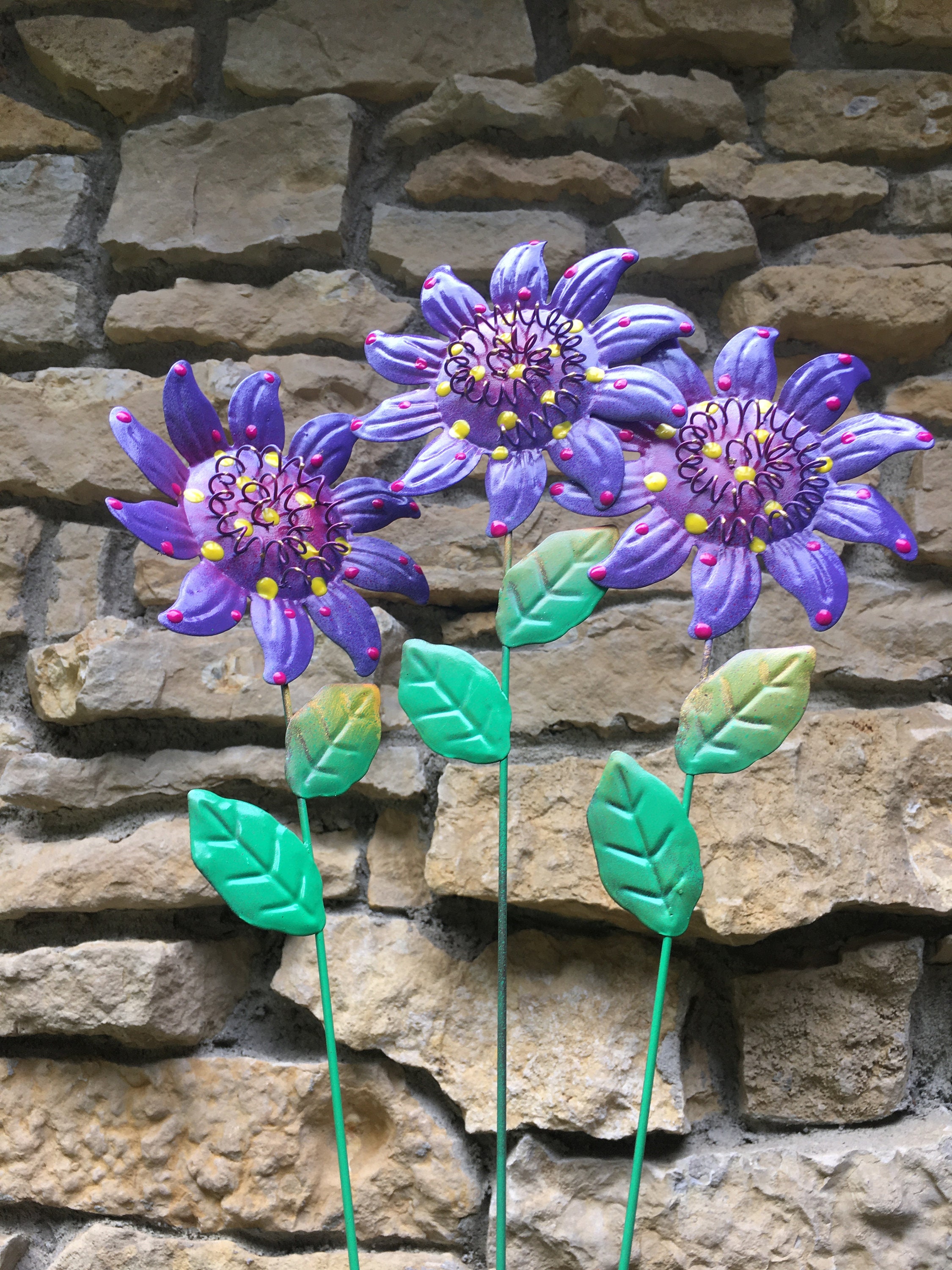 Metal Flower Garden Stakes,Set of Three Purple Metal ...
