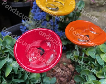 Set Of Three Bee Watering Station,Butterfly Puddler,Garden Art,Gift For Her,Poppy Flower,Garden Sculpture,Insect Drinking Cups
