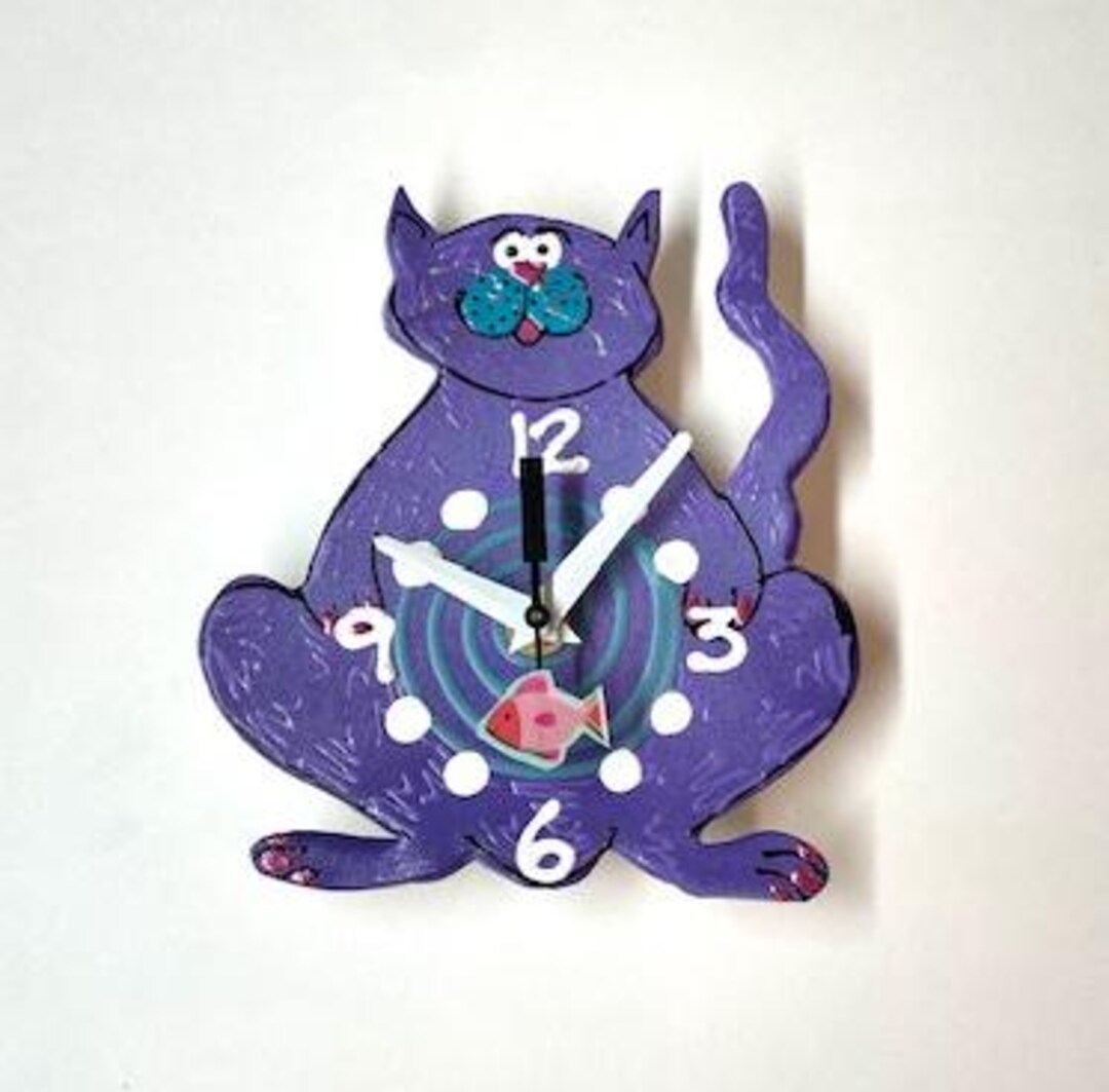 Kitty Clock,cat Lover Gift,cat Wall Clock,kids Clock,kitty Cat Clock ...