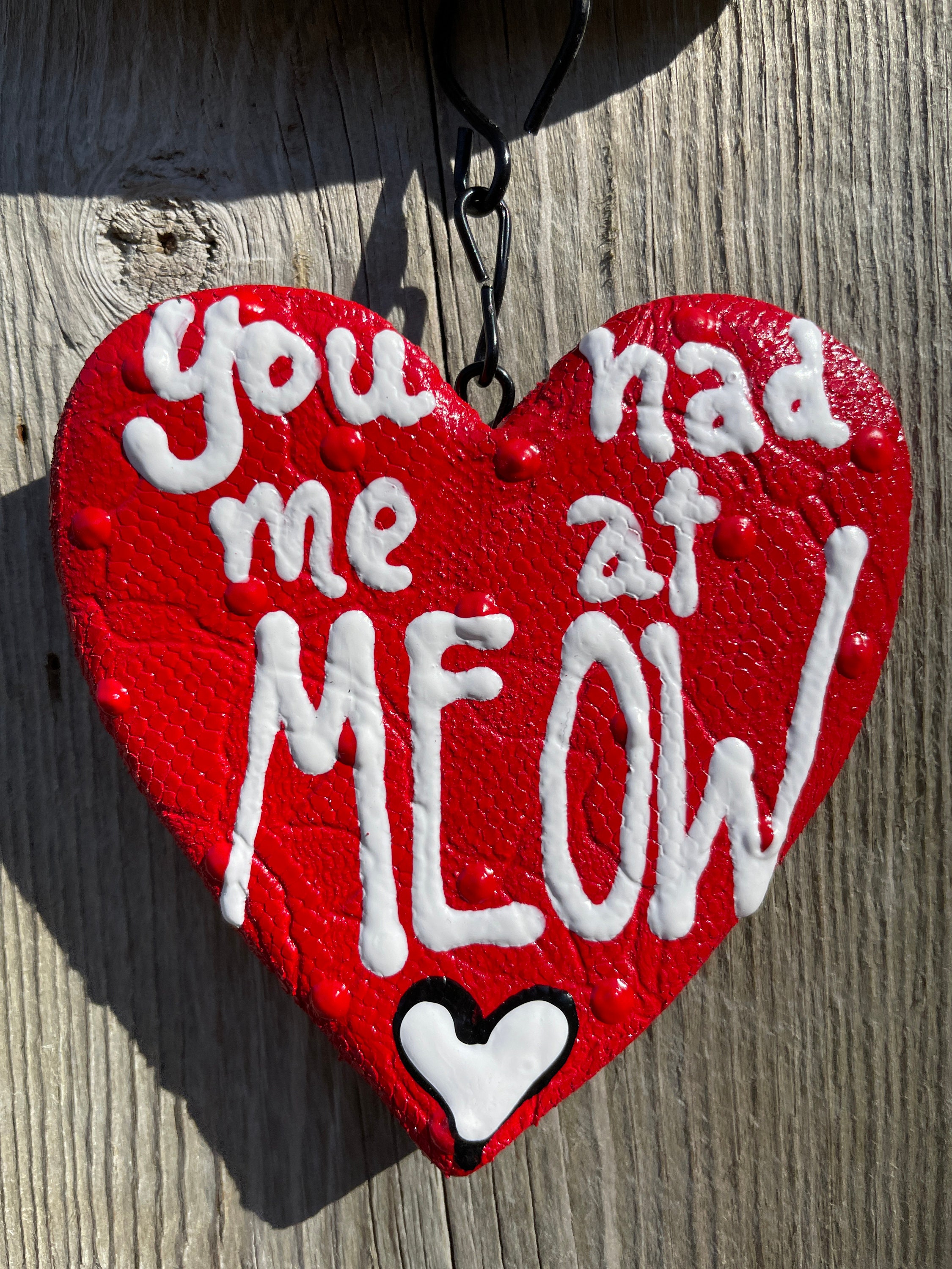 Cat Wall Hanging Decor,You Had Me At Meow,Whimsicle Catface,REd Heart