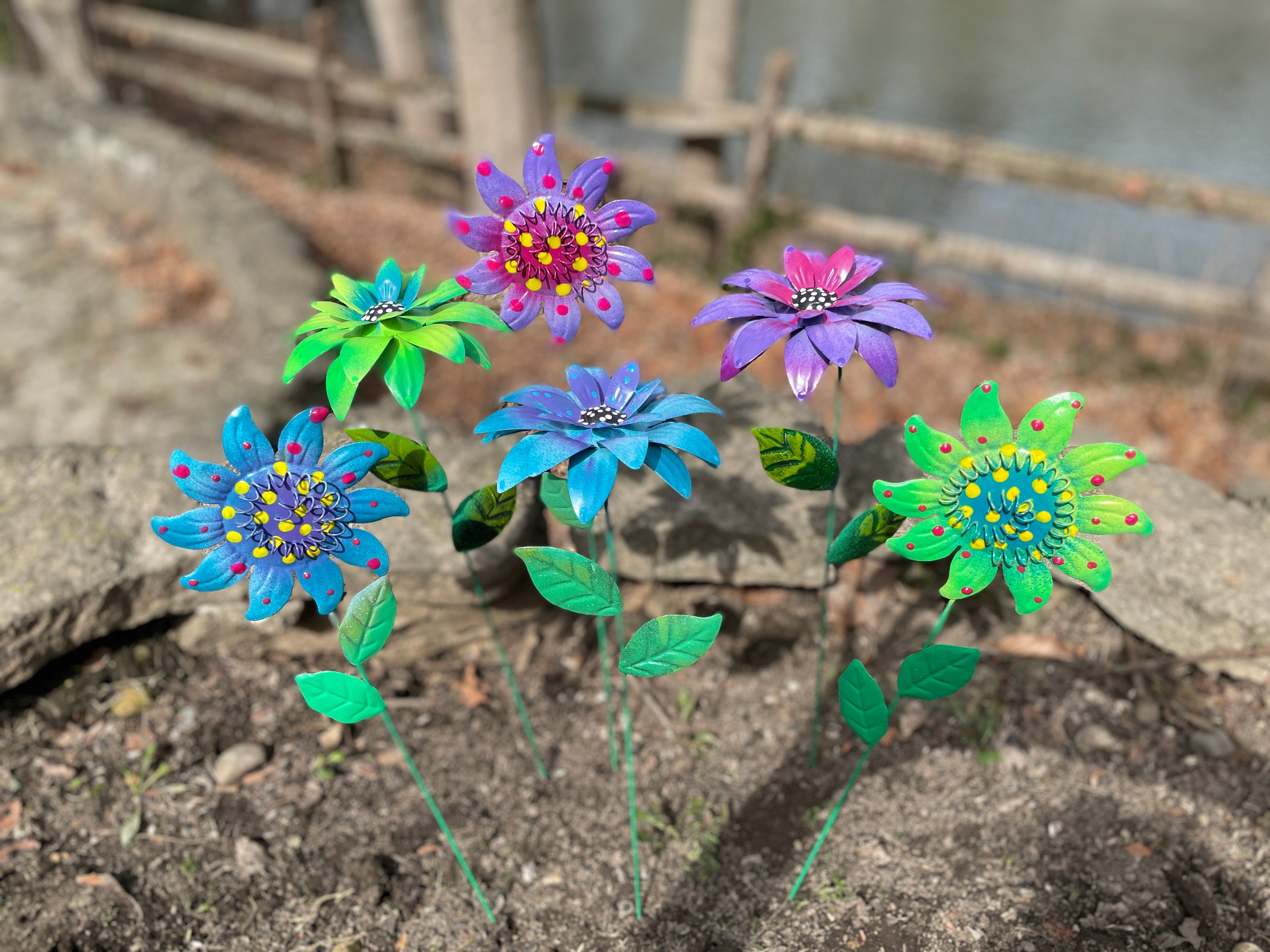 Set Of 6 Assorted Metal Flower Garden Stakes Metal Sculpture | Etsy