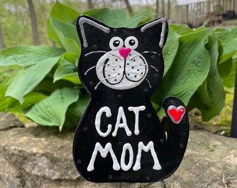 Cat Mom Garden Stake, Garden Statues, CAT Lovers, Gardening Gifts, Outdoor Decor,Yard Art,Catlady Gift Kitty Cat Black Cat,Gift For Her