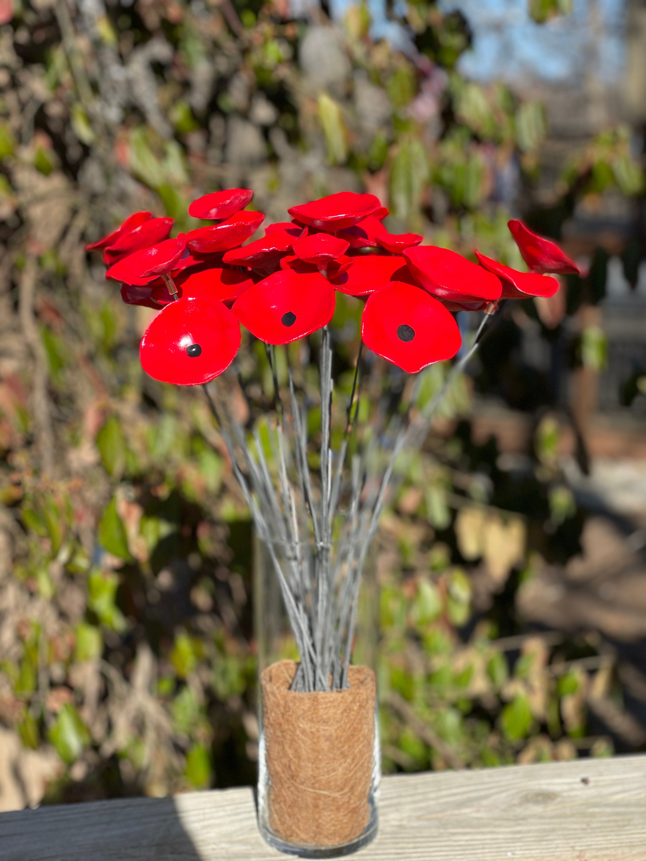 Red Poppy Flower Stake Poppy flowerbed Decor Red Flower ornament Mother