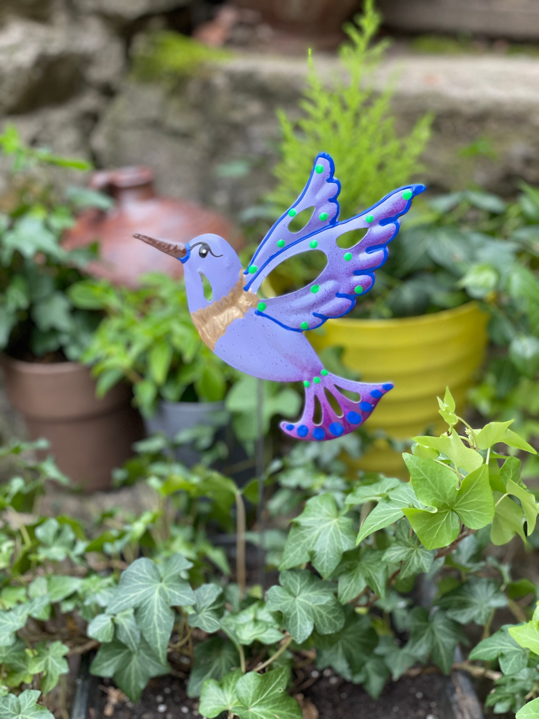 Purple Metal Hummingbird Garden Stake,Garden Decor, Garden Art,Garden